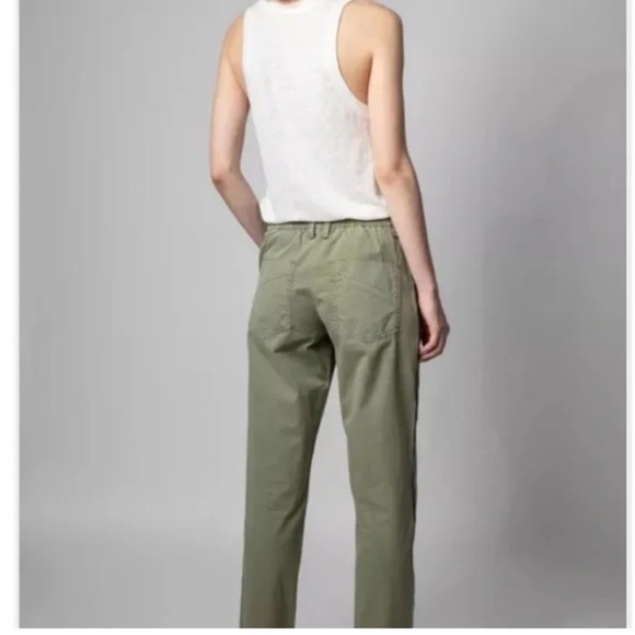 Zadig & Voltaire green pants Pamela Pomelo Side stripe Straight leg Trousers XS - Picture 3 of 15